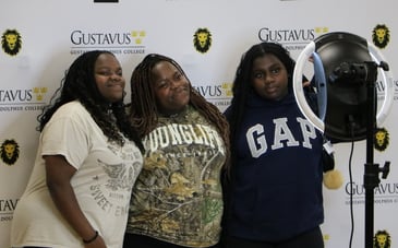 Three students posing at First-Generation Family Welcome Party (move-in day 2025). 