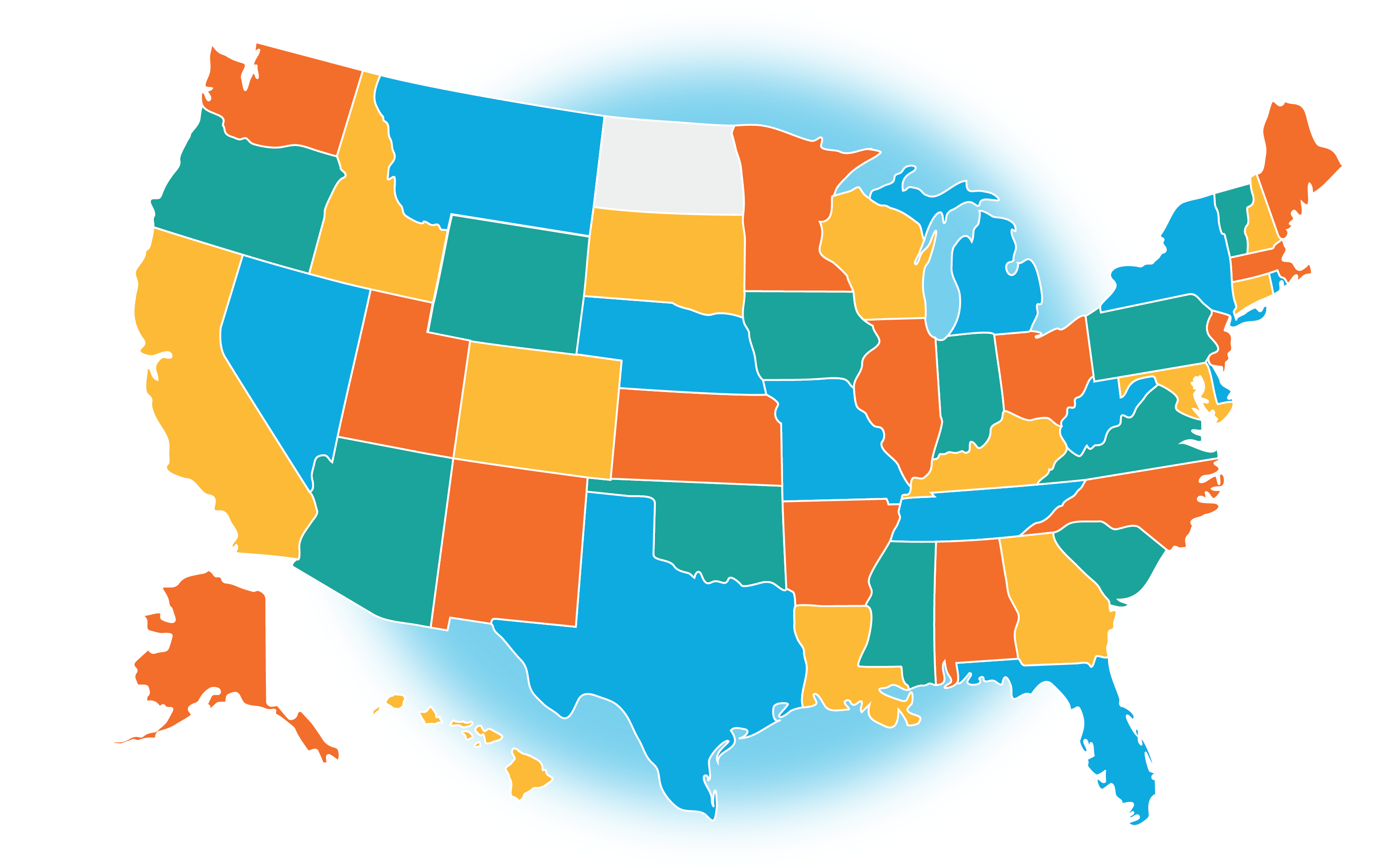 Full Network US Map 49 States FGF Colors Blur